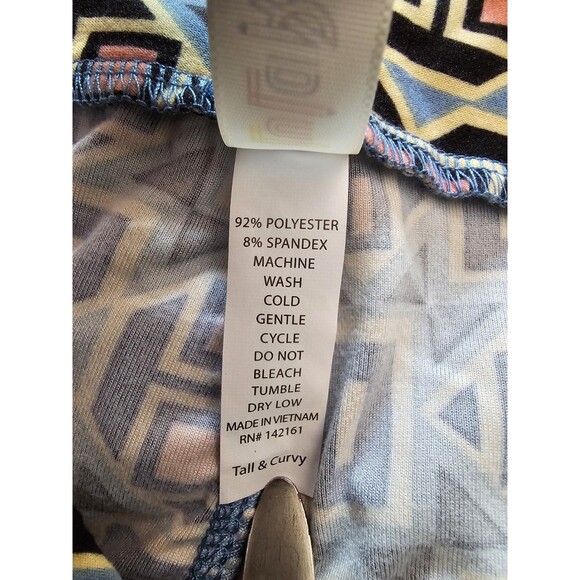 LuLaRoe Leggings Tall & Curvy Geometric Print Blue Pink Yellow Soft Stretch Pant - Picture 7 of 8